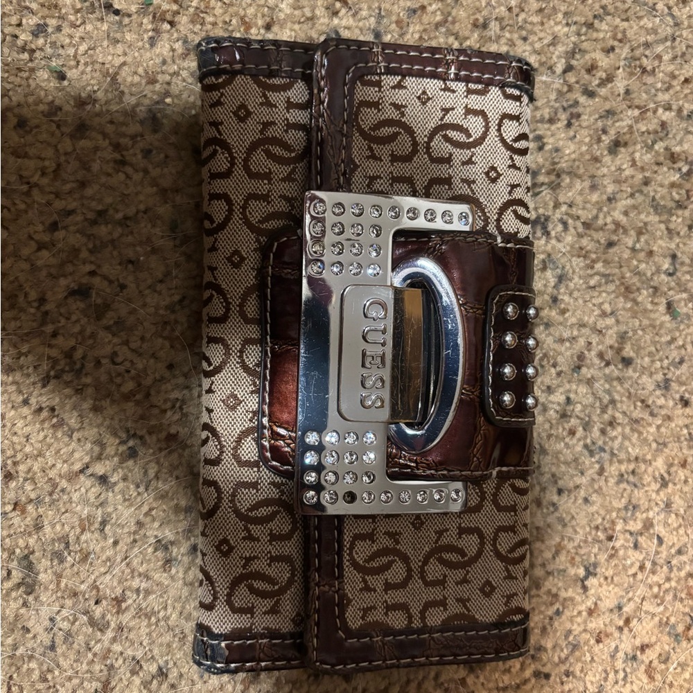 Guess Brown Wallet with Silver Accents